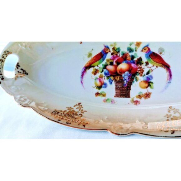 Vintage Bavaria Schumann Germany Serving Dish Fruit & Bird Pattern Circa 1918-29 - Picture 2 of 5